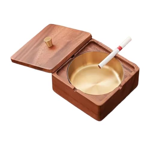 Ceniceros Cigarrillos Cenicero fresco al aire libre con tapa cuadrado de madera cenicero decorativo portátil acero inoxidable for el hogar, patio, oficina, exterior, interior Cenicero Exterior(Gold)