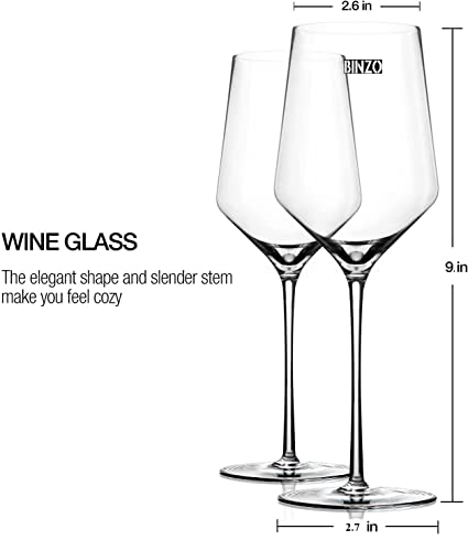 BINZO Crystal Wine Glasses, Red Wine Glass, Set of 6, 400 ml, Thin Rim, Long Stem, Perfect for Red or White, Light Weight for Wine Tasting, Perfect Glass Gifts, Pack of (6)