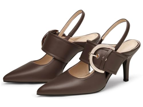 Coutgo Womens Slingback Pumps Closed Pointed Toe High Heels Belt Buckle Strap Dressy Work Shoes, Chocolate, Size 8.5 by Coutgo - Used condition - Image 4