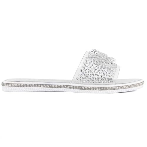 Image of Juicy Couture Women's Slide Sandals - Glitter Bling Open Toe Sparkle Flats - Dressy Summer Casual Footwear
