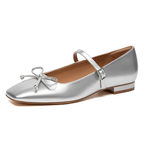 Image of Athlefit Women's Mary Jane Flats Dressy Comfortable Square Toe Ballet Flats Shoes with Buckle Strap