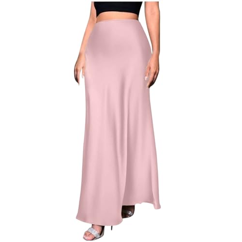 Womens Satin Skirts High Waist Elastic Maxi Skirt Silk Elegant Dressy Bodycon A-Line Long Skirts Cocktail Outfits