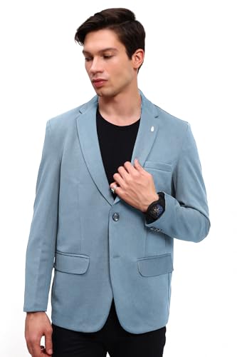 Image of SHOWOFFFF Men Solid Single Breasted Casual Blazer | Notched Lapel Full Sleeves Cotton Blazer for Mens | Slim Fit Regular Length Blazer for Men's