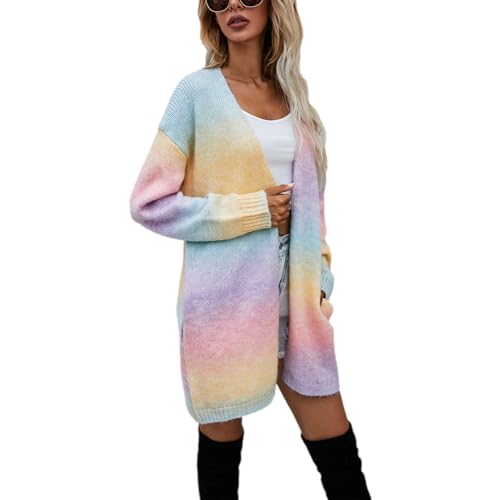 Jamron Damen Moda Tie-Dye Regenbogen Lange Strickjacke Leichtgewicht Cardigan Strickmantel SN602C226 Rosa M