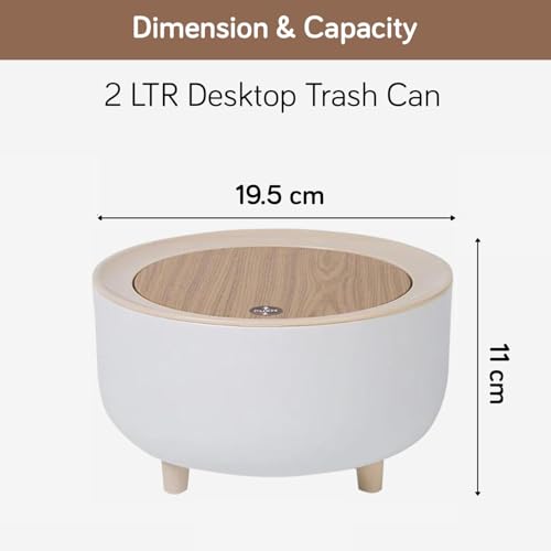 Image of HOKIPO Mini Desktop Trash Can with Lid | Countertop Dustbin for Desk, Bathroom Vanity & Tabletop - Portable Small Wastebasket for Office, Bedroom - White 2L (NEW-AR-6079)