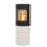 H&M Kaminofen Citro 2.0 creme weiß schmaler ovaler Ofen 6kw schlicht modern kompakt A+ Abgasstutzenanschluss Durchmesser 150mm Bauart 1 Holz Reelinggriff