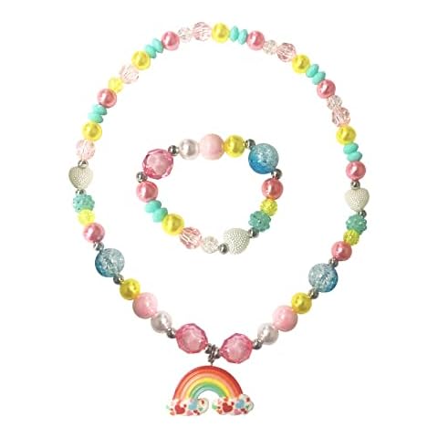 ankbrats Armband Halsketten Set mit Regenbogen für Mädchen, Kinder Schmuckset in 5 verschiedenen Farben, Hübsches Geschenk für Mädchen Geburtstag Cover