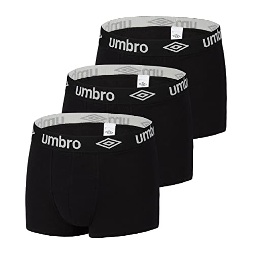 Umbro Caleçon Homme 100% Coton, Boxer Homme, Agréable, Maille Aérée (Lot de 3), Noir, Taille L