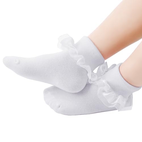 4 Pairs Baby Girl Ruffle Socks Frilly Lace Cotton Trim Dress Cute Sock Gifts For 0-36 Months Toddler3