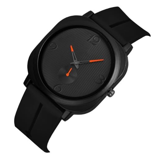 Image of Acnos Men's Minimalist Black Quartz Watch - Modern Fashion Analog Wrist Watch with Silicone Strap and Small Seconds Dial