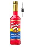Torani Sour Candy Syrup Flavoring 750 mL + ATREVO Pourer Dispenser Bundle. Sour Gummy Fruit Cocktail Syrup. PET Bottle.