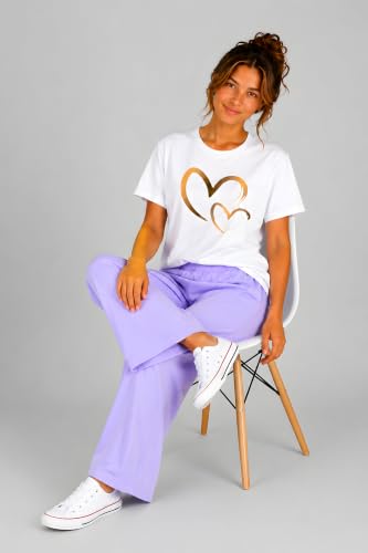 Image of ELVIA Women's Pure Cotton Top and Pyjama Co-Ord Set | Double Heart Graphic Printed Night Suit | Regular Fit Half Sleeve Round Neck T-Shirt with Pajama Sleepwear Loungewear Set