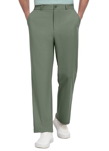 PEGENO Mens Golf Pants with 4 Pockets Stretch Lightweight Quick Dry Breathable Trousers Casual Work Dress Pants for Men (Green Large)