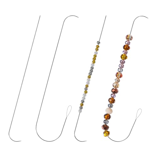 Nogeqi 4 Pcs Big Eye Beading Needles for Jewelry Making Bead Spinner Needles Stainless Bead Needle Curved Beads Threader for Bracelet Necklace Jewelry Making