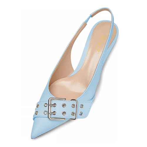 FOWT Women Pointed Toe Straps Pumps Kitten Low Heel Slingbacks Slip on Office Formal All Season Shoes Size 4-16 US4