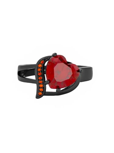 Yellow Chimes Rings for Women and Girls Fashion Finger Ring | Red Crystal Stone Rings Black Gun Plated Ring Heart Shaped Ring for Women | Anniversary Gift for Wife Valentine Gift for Girls