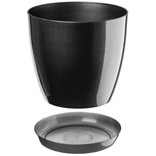 B2C Plant Pot Flower 20 Colours 9 sizes Gloss Plastic Plant Pots Planter Saucer Tray Deco (20 cm/ 7.9 inch, Graphite)