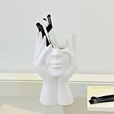 Resin Face Vase, Female Form Head Half Body Bust Vases Boho Feminist Minimalism Decorative Modern Nordic Style Flower Vase for Bathroom Bookshelf Desk Dresser Kitchen Table Living Room Office (White)