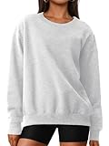 Trendy Queen Womens V-Notch Lightweight Long Sleeve Sweatshirts Crewneck Fleece Hoodies Fall Fashion 2025 Pullover Grey M