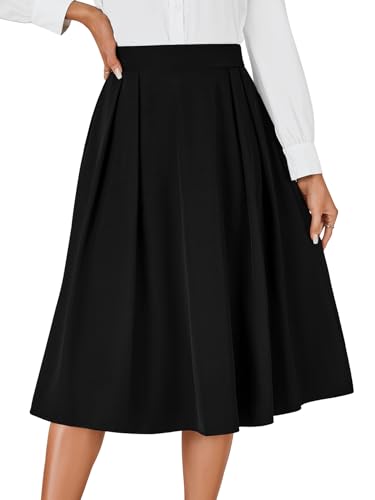 Vrtige Women's Vintage Skirt High Waist Pleated Tie Back Flared A Line Midi Skirt2