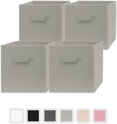 Pomatree 13x13x13 Inch Storage Cubes - 4 Pack - Large and Sturdy Storage Bins | Dual Handles, Foldable | Cube Organizer Bin | Fabric Baskets for Organizing Closet, Clothes and Toys (Grey)