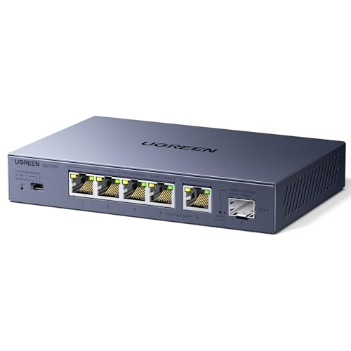 UGREEN 2.5G LAN Switch mit 5X 2.5G Ports+1X10G SFP+ ,Unmanaged Netzwerk Switch für Computer,NAS,Server,WiFi 6 AP, Schnelle Datenübertragung,Desktop/Wandmontage Metallgehäuse