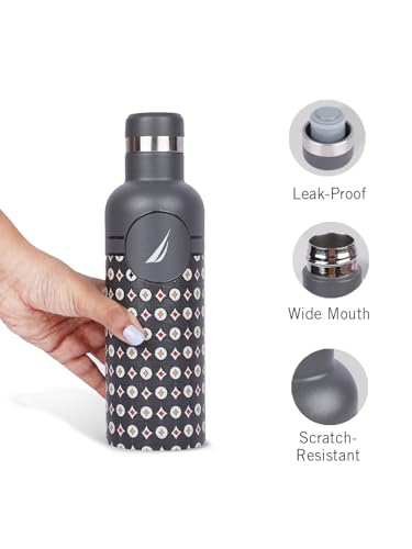 Image of NAUTICA Premium Leak-Proof Insulated Water Bottle - 1pc (Yacht)| 500ml | Stainless Steel Flask with 24 Hours Temperature Retention | Ideal for Travel, Gym, Office Use Oreo Printed-Grey /Beige