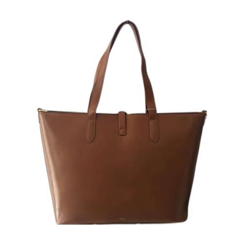Arezzo Bolsa Tote Feminina em Couro Legítimo, Grande Eco Calf Shine com Chaveiro - Warm Caramel
