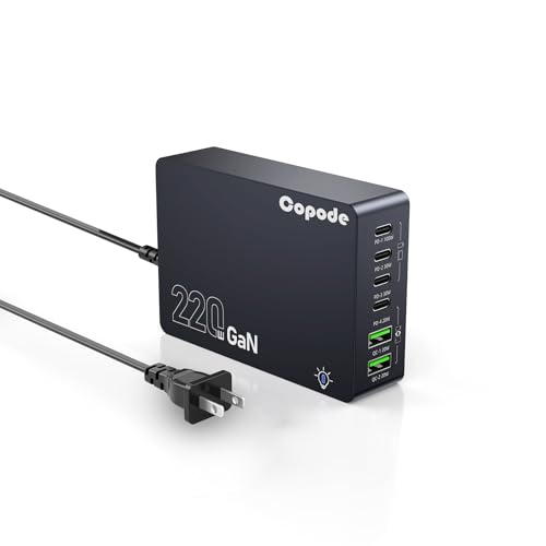 220W USB C Charger Block, 6-Port GaN USB C Charging Station PD 100W PC Laptop Fast Charger Adapter...