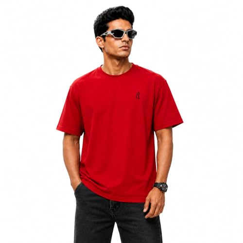 Image of Premium 240 GSM Oversized Round Neck T-Shirt | 100% Cotton | Heavyweight, Soft & Breathable | Relaxed Fit Casual Wear Red