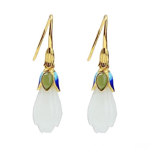 Boucles d'oreilles en Jade Blanc Hetian sculptées en orchidée de luxe