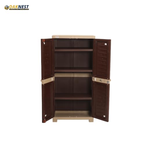 Image of Oaknest Supreme Fusion-02 Plastic Storage Cabinet | Compact & Multipurpose Storage Solution | Waterproof, Durable & Lightweight | Ideal for Home, Office & Garage | Brown and Dark Beige