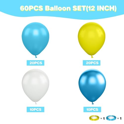 Image of Yellow Blue Clear Balloon, 60 Pcs 12 Inches Metallic Blue Balloons for Underwater Theme Party Decorations Birthday Balloons Baby Shower Engagement Party Supplies