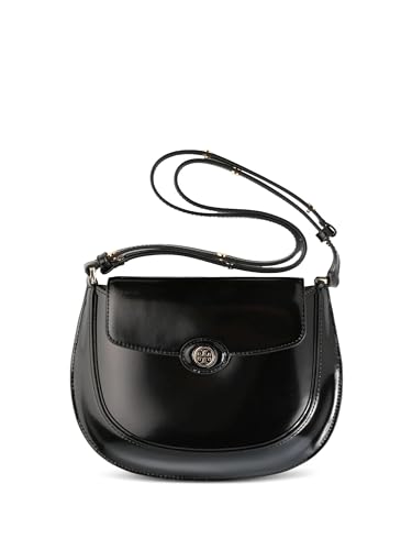 Tory Burch Women's Robinson Spazzolato Small Leather Flap Bag Black Handbag