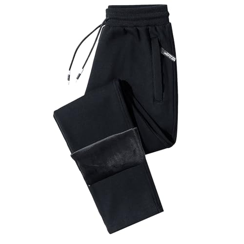 Pantalones térmicos de invierno con forro polar para hombre, con bolsillos con cremallera, ajuste cónico, color sólido, con cordón, pantalones de chándal con forro de sherpa, pantalones cálidos para