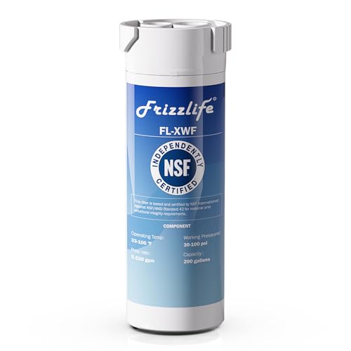 Frizzlife XWF(NOT XWFE) Refrigerator Water Filter Replacement for GE XWF, NSF Certified Fit the Original Brand, Leak-proof Design, 1 Pack