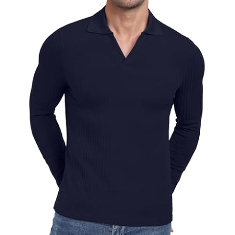 AIYINO Men's Slim Fit V Neck Polo Shirt Cover
