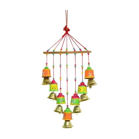 Colorful Bells Windchimes Jhoomar Hanging for Home Door, Wall, Temple, Bedroom , Decorative Accessories for Party, Festival Decor , Wedding, Christmas Festivities Gift Size:- 20 Inch (Bells) Cover