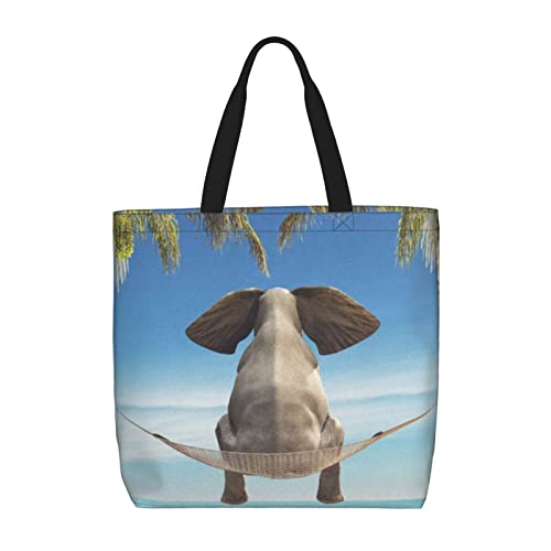 Bolsa de hombro unisex con diseño de luna, reutilizable, plegable, casual, elegante, para compras, playa, viajes, trabajo, escuela, Columpio tropical Eleph, Talla única