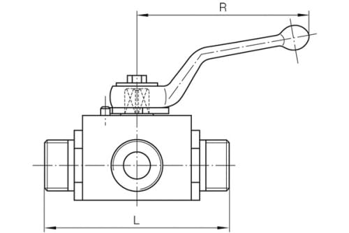 3-Wege Kugelhahn mit Außengewinde (leichte Ausführung) und L-Bohrung, ValCon® Anschluss 15L (M22x1,5)