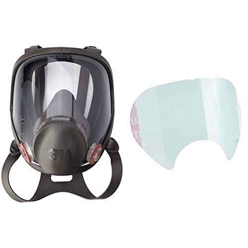 3M 7100015052 6900 Masque complet en silicone, taille L, noir / gris & 7100139126 Série 6000 Couverture de visière de pelure, transparent, paquet de 25