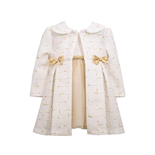 Bonnie Jean Girl's Holiday Christmas Dress and Coat Set for Baby, Toddler and Little Girls, White and Gold, 24 Months