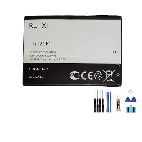 RUI XI Batería compatible con Alcatel J720 J720T J726T J728T 2000mAh 3.8V TLi020F1 TLi020F7 batería de teléfono