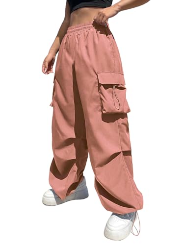 Image of GRECIILOOKS Women's Cargo Pants|Trousers |High Waist Cotton Trouser |Flared Parachute Pants with Side Pockets | Cargo Pant|Elegant for College & Events