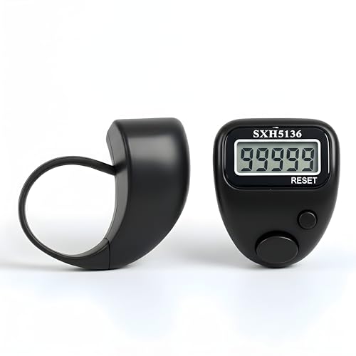 Image of Digital Finger Tally Counter, 5-Digit LCD Display, Ring Design with Reset Button (Pack of 1) (Black)