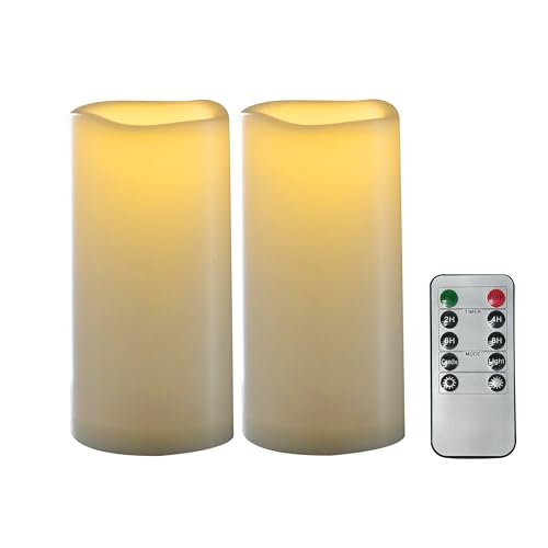 Image of CANDLE CHOICE Waterproof Outdoor Battery Operated Flameless Candles with Remote Timer Plastic Flickering Fake Electric LED Pillars for Lantern Garden Wedding Christmas Decorations 3x6 Inches 2 PCS