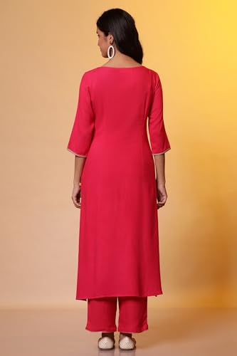 Image of Aurelia Women's Pink Metallic Embroidered Kurta and Palazzo Co-ord Set