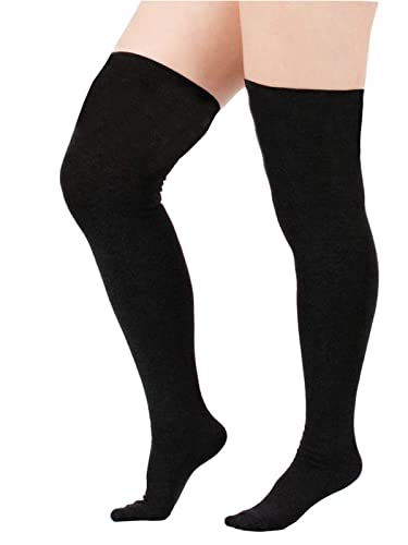 Zando Women Plus Size Thigh High Stockings Over the Knee Thin Tube Socks Long Sport Tights Casual Striped Leg Warmers