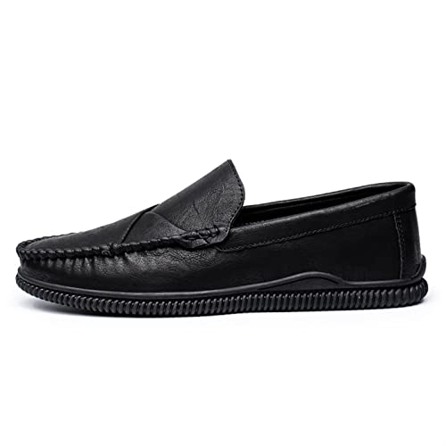 HOOENG Loafer Shoes Driving Moccasins for Men Vegan Leather Stitching Details Round Toe Anti-Slip Lightweight Flat Heel Resistant Walking Slip on