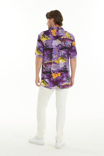 Image of Matchable Couple Hawaiian Shirt or Wrap Dress Signature Prints Sunset | Sold Individually; Soft Rayon Fabric; Lightweight Comfort; Signature Tropical Prints; Vacation Ready